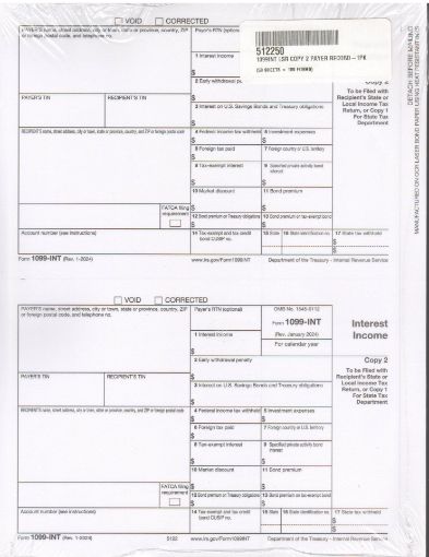 Picture of 5122 | 1099-INT Payer or State Copy C  2-Up Format