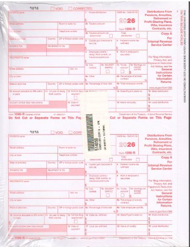 Picture of 5140 | 1099-R Federal Copy A (Red)  2-Up Format