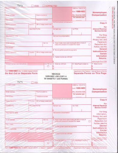 Picture of NEC5110 | 1099-NEC Federal Copy A (Red)  2-Up Format