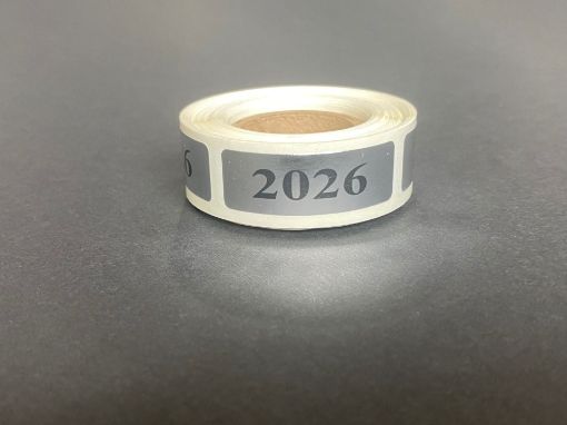 Picture of YEAR-SLV-B26 - "2026" TAX YEAR LABELS - BULK ROLL - SILVER FOIL